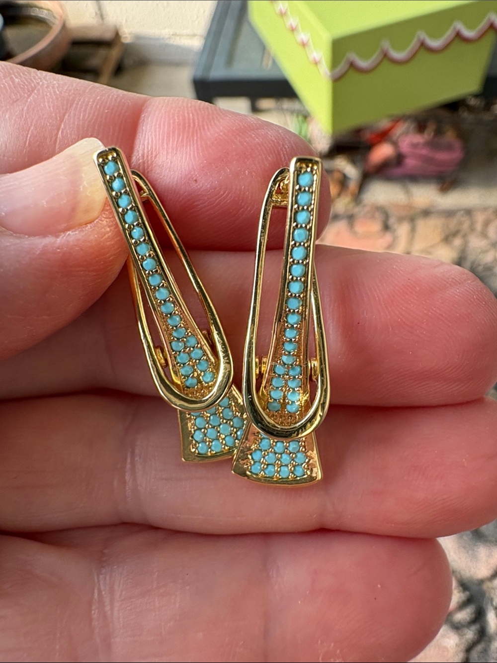 Gold-Tone Turquoise Crystal Drop Earrings NWT